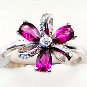 Natural Purple Garnet Flower 925 Sterling Silver Ring